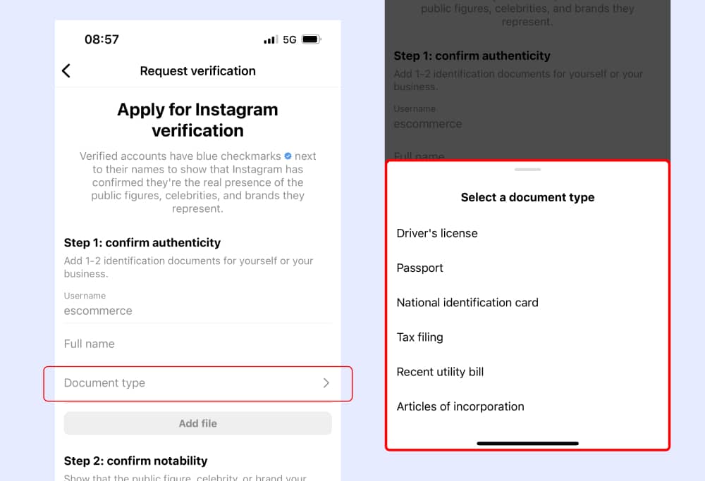 Required documents to get Instagram badge