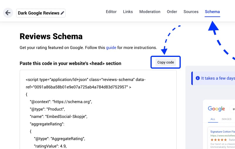 copy schema code for Google stars search snippet