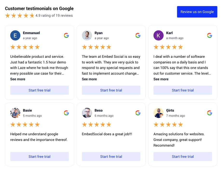 Template to create a Google reviews widget with CTA buttons