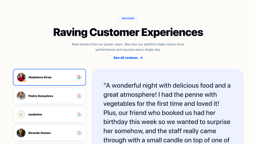 Google reviews tabs widget