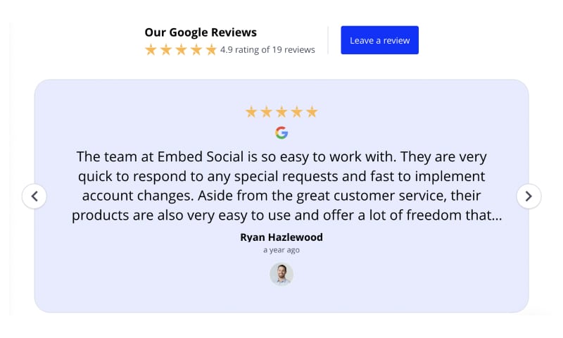 Google reviews widget in single slide