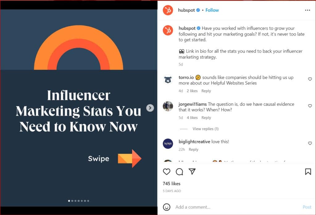 Instagram carousel posts by Hubspot