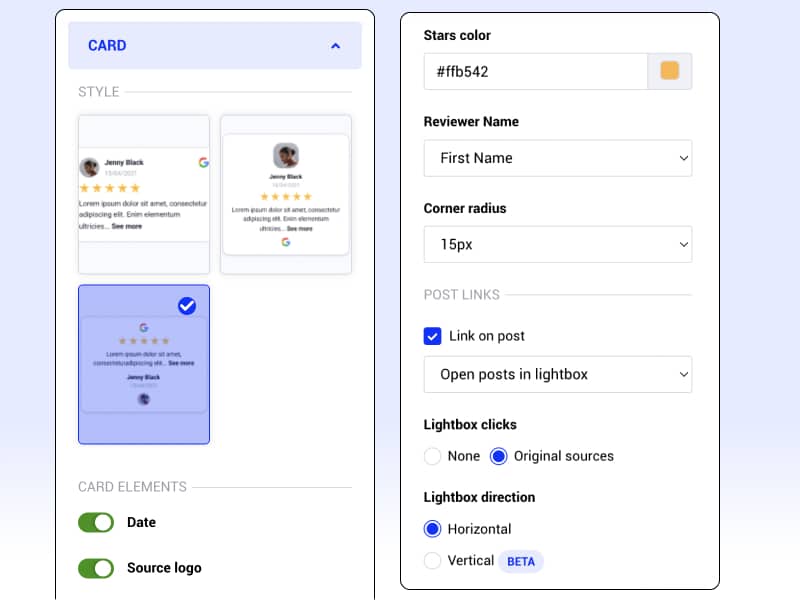 review card settings