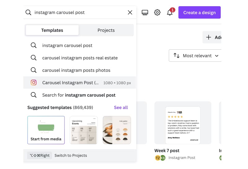 Instagram Carousel post type in Canva