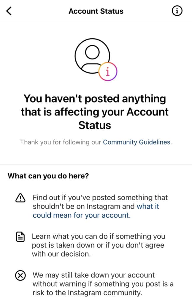 Instagram account status