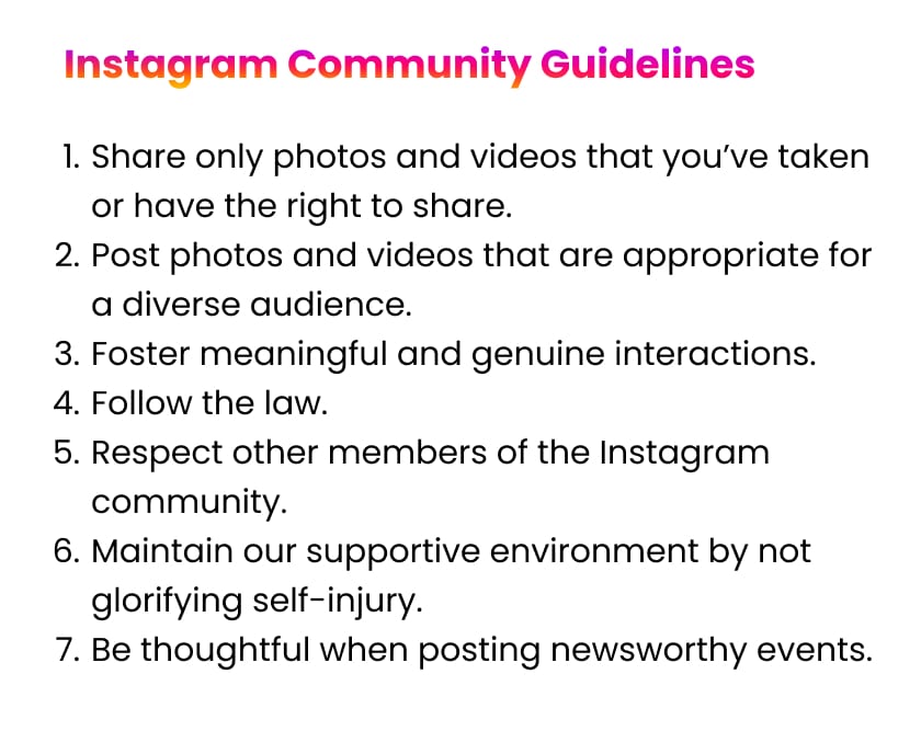 Official community guidelines on Instagram 