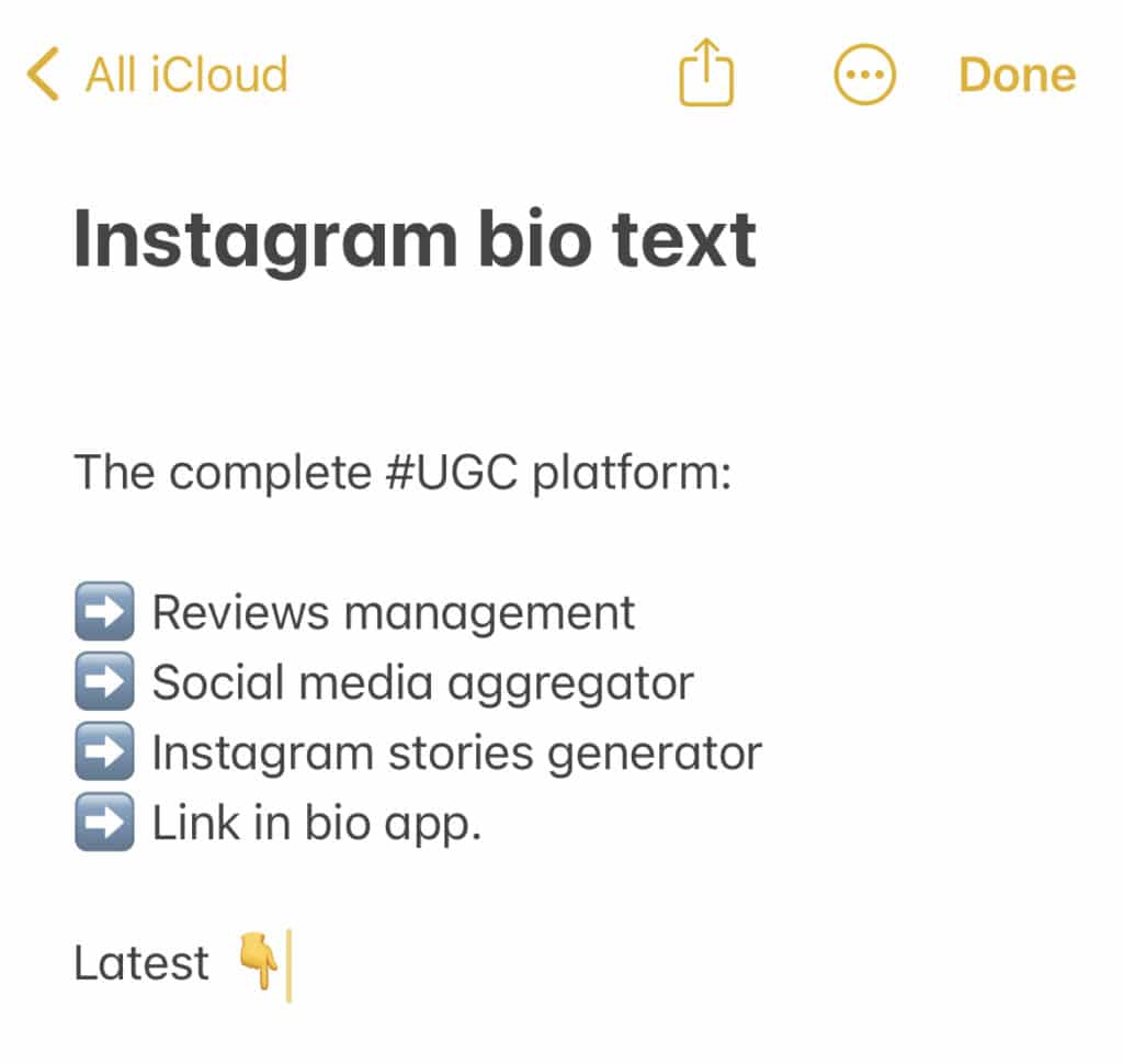 Write Instagram bio with spaces and row breaks on iPhone Notes app