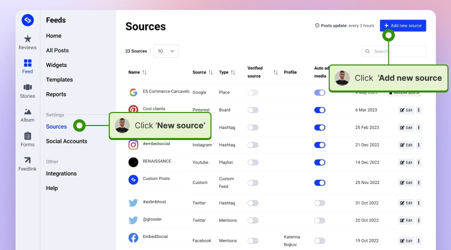 connect new social media source