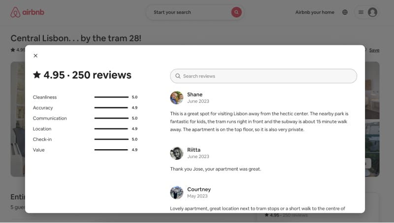 Example of Airbnb reviews