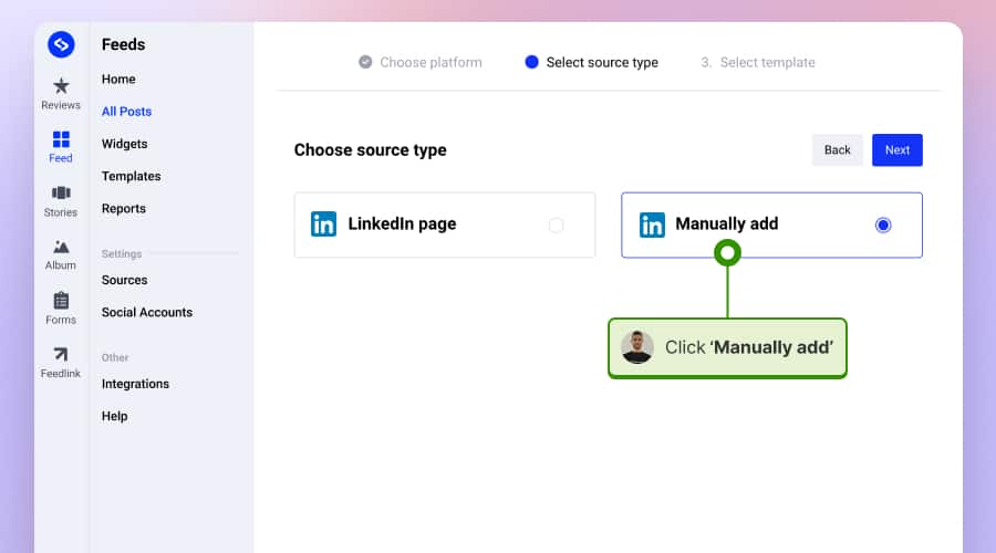 select the LinkedIn manually add option