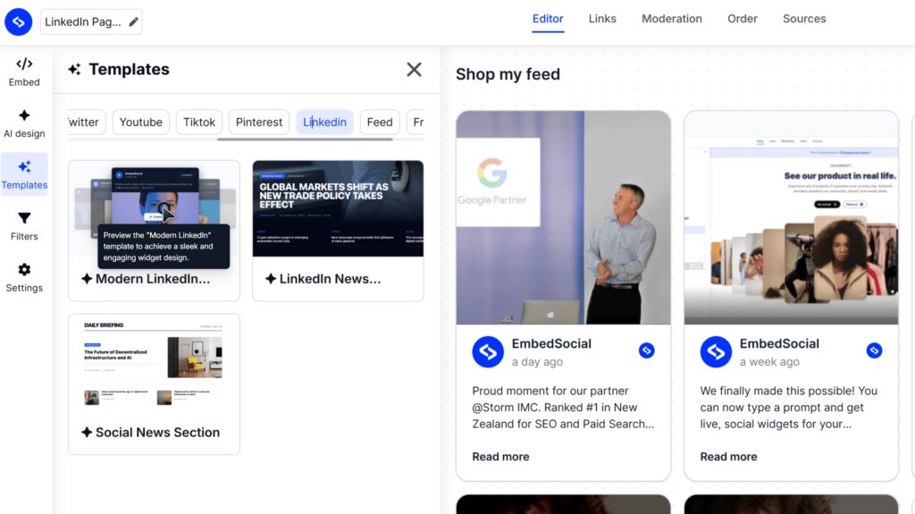 choosing your linkedin widget template