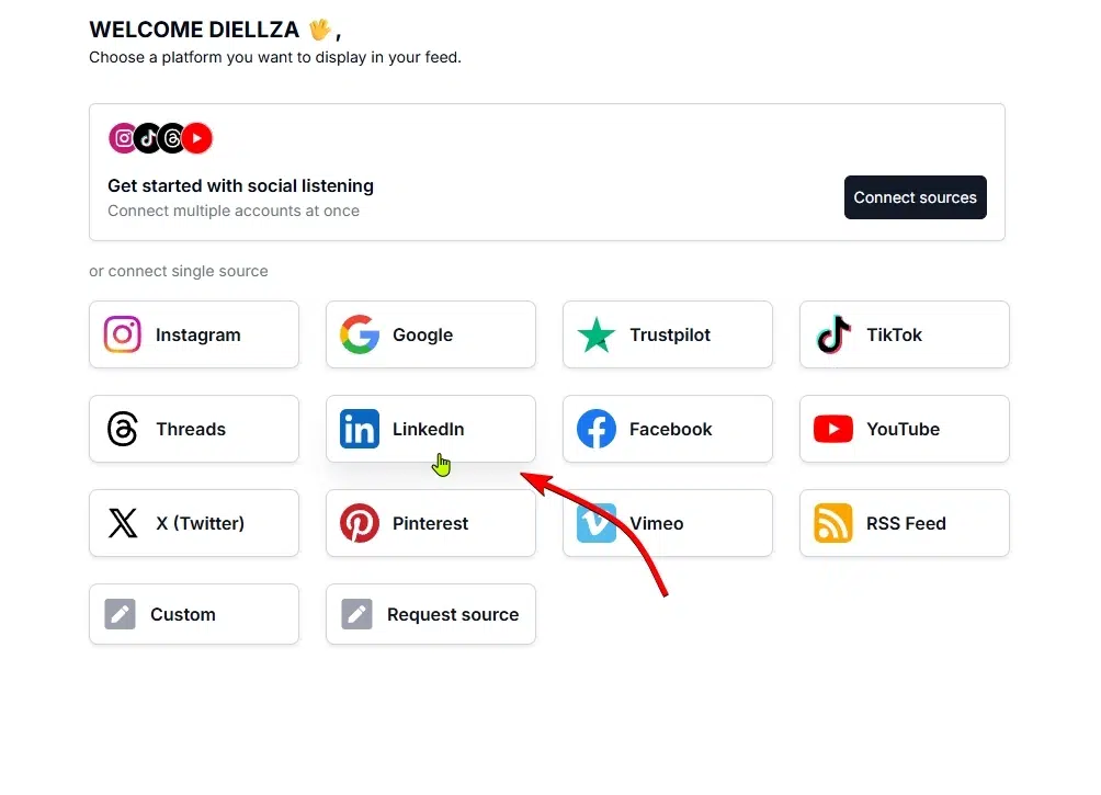 selecting linkedin as a source in embedsocial