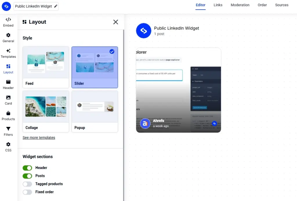 customizing your linkedin widget in embedsocial editor