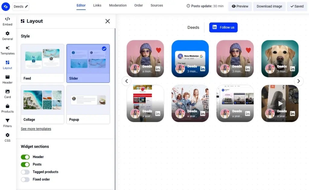customize embedsocial linkedin widget