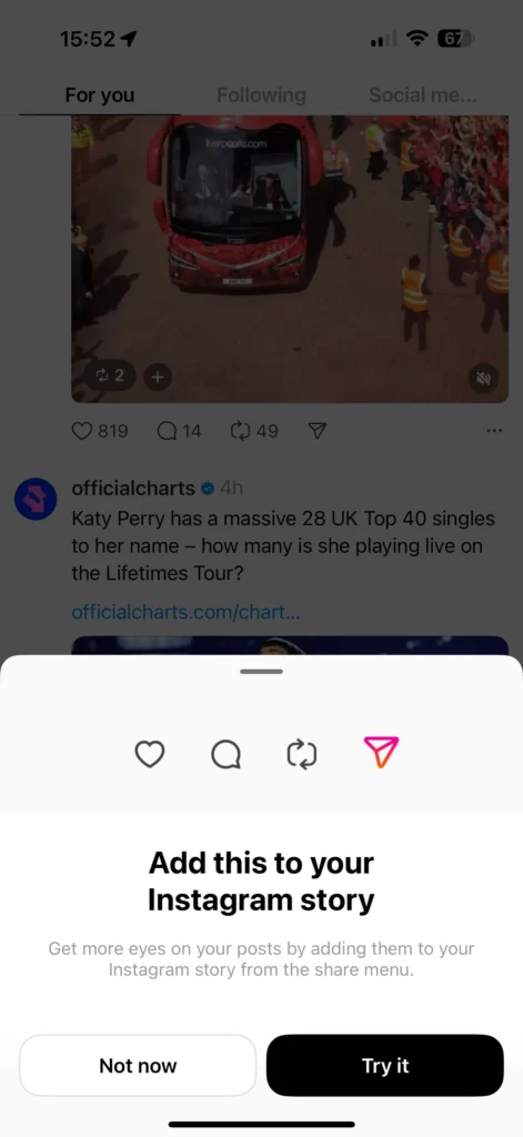 threads crossposting prompt to instagram