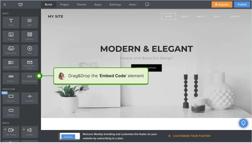 Embed code in Weebly