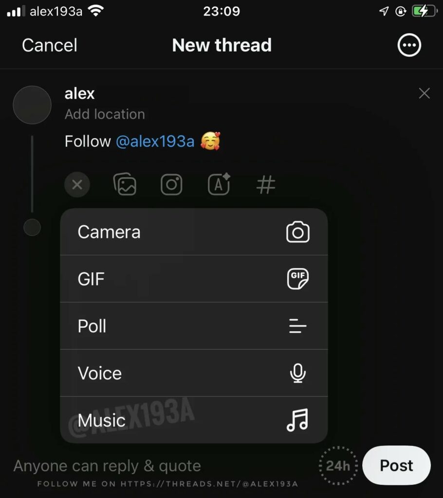 attach music to threads feature