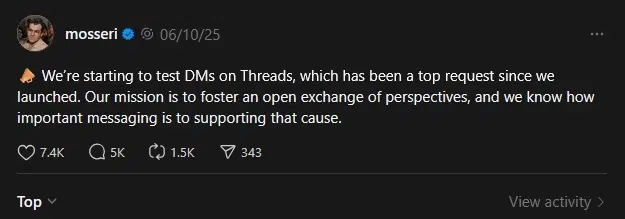 threads separate dm inbox feature