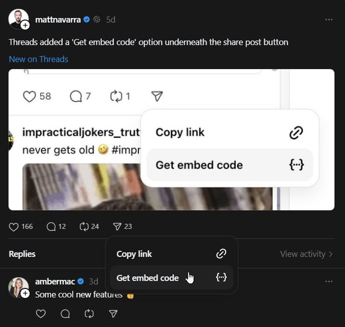 threads get embed feature on desktop