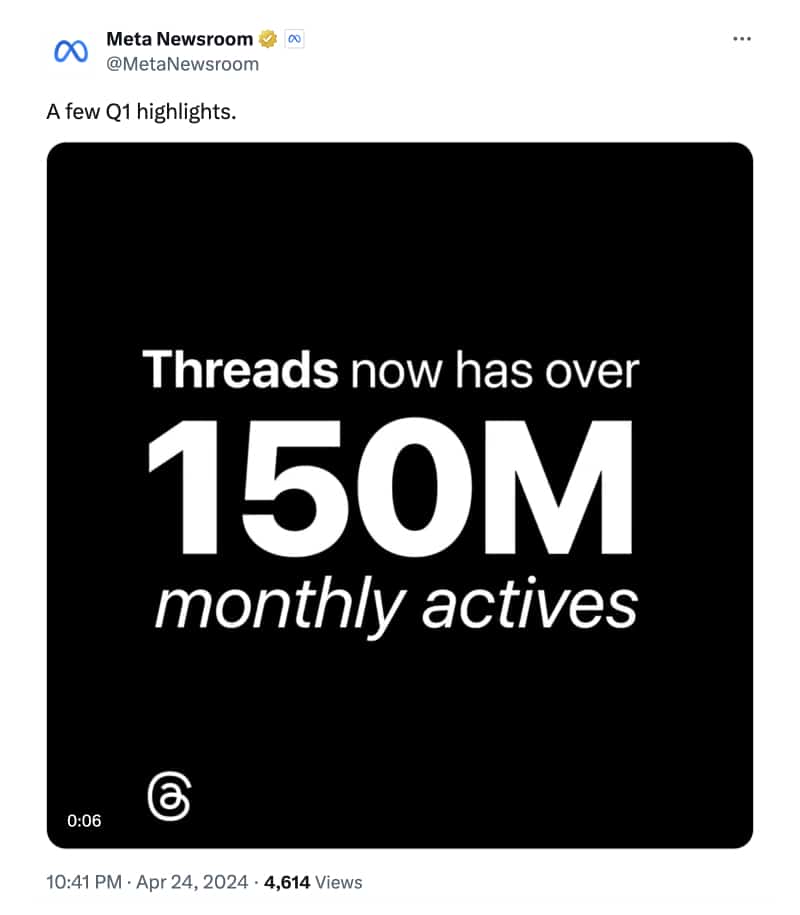 Threads statistics of monthly active users