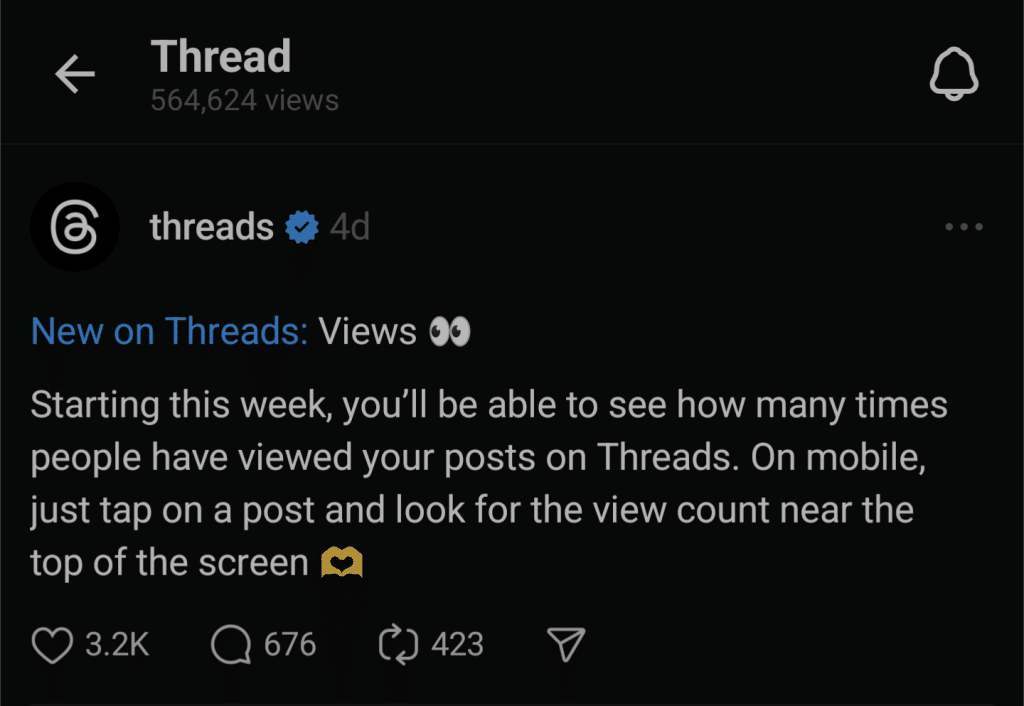 View count on Threads
