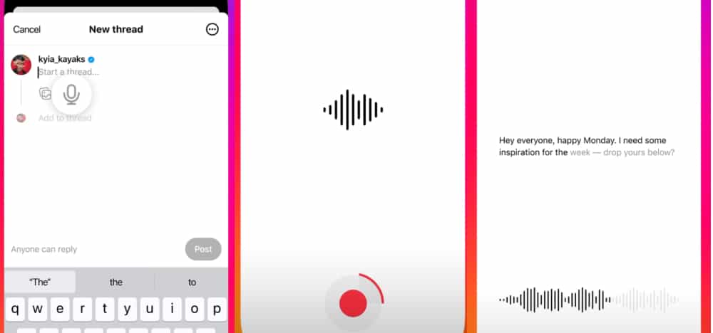 Create an Instagram thread with voice.