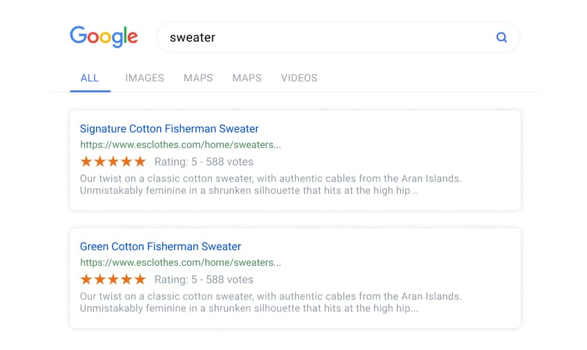 Star rating snippet in search results