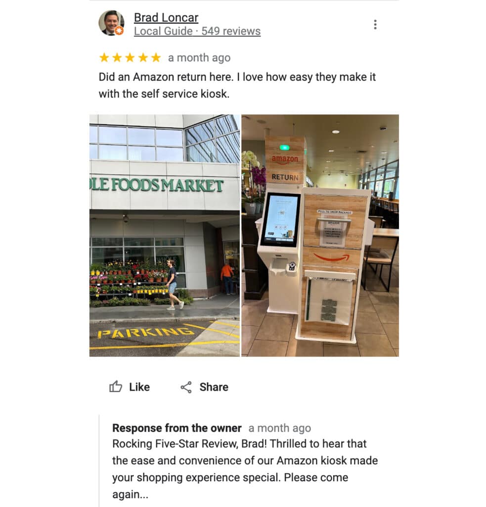 whole foods business listing positive review