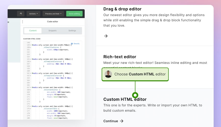Choose custom html email editor in Mailerjet