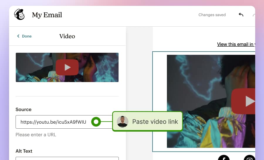 Paste Youtube video link in Mailchimp