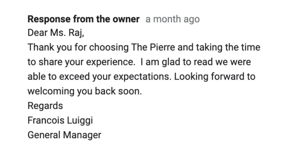 Response to Google review