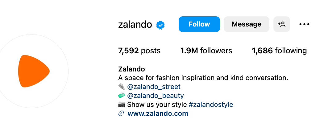 Zalando Instagram bio example