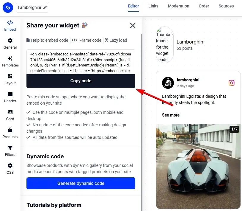 copying the embedsocial widget
