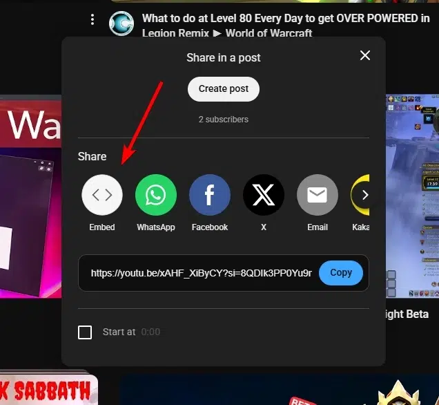 embed youtube video option