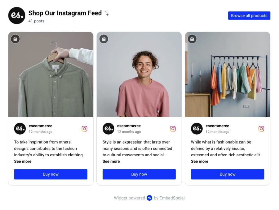 Example of an embedded instagram shop