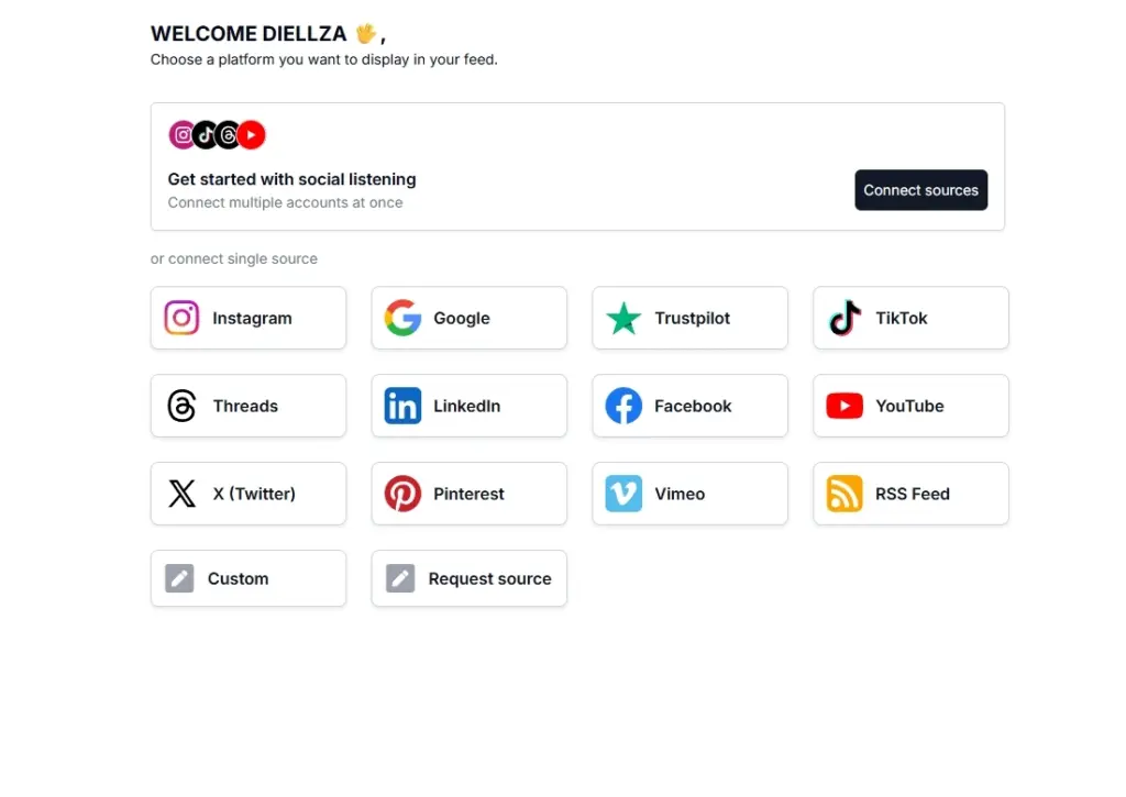 picking social media source in embedsocial