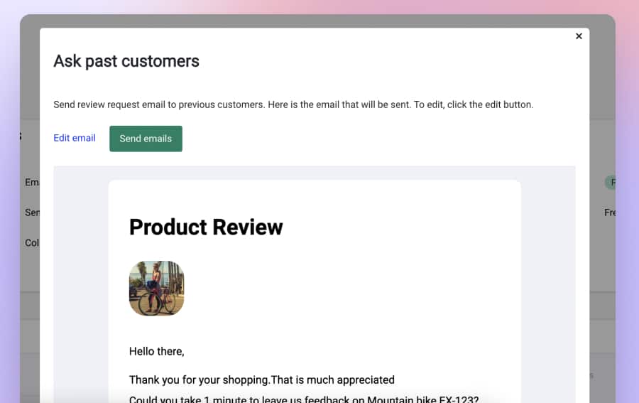Send emails to Shopify customers to request reviews