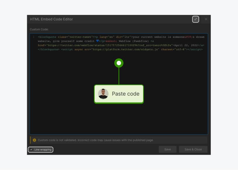 Embed social media feed code in Webflow