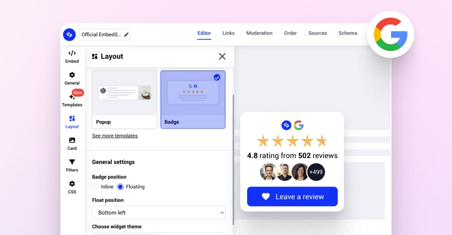 Steps to embed Google reviews badge