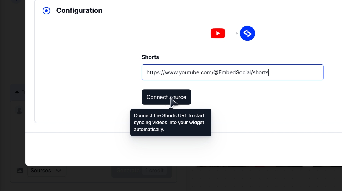 connecting your youtube shorts source