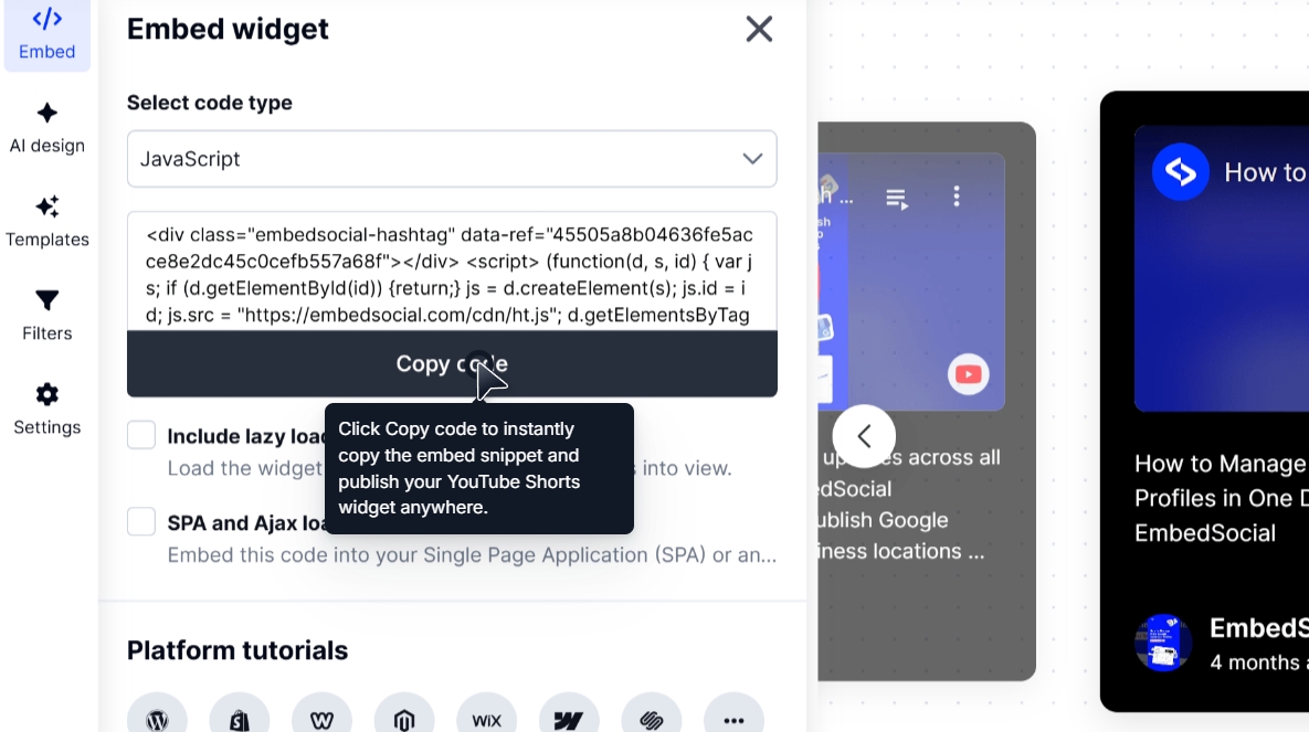 copying your youtube shorts widget code