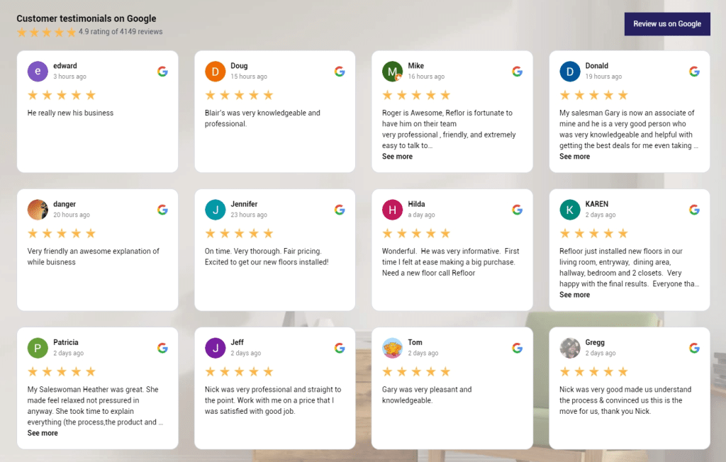 Example of a Google reviews widget