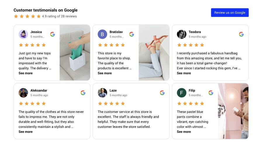 Embed Google reviews in a Grid layout