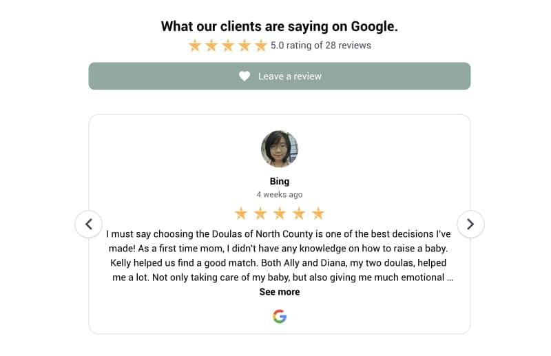 Example of Google reviews slider on homepage