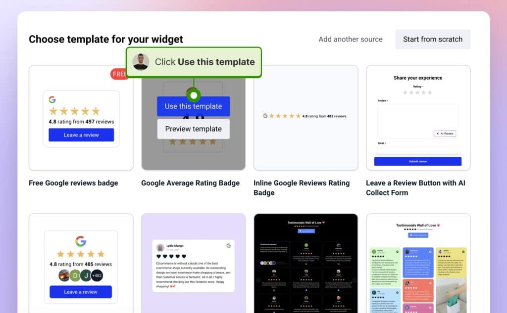Choose Google reviews badge templates