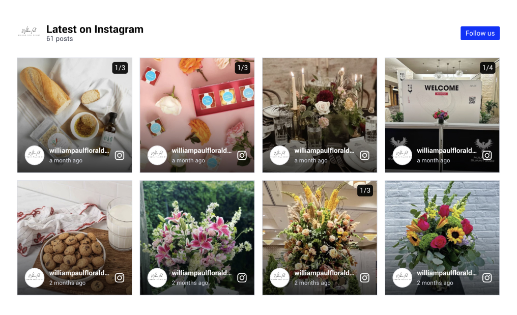 William Paul Floral Design Instagram business account connected to the website