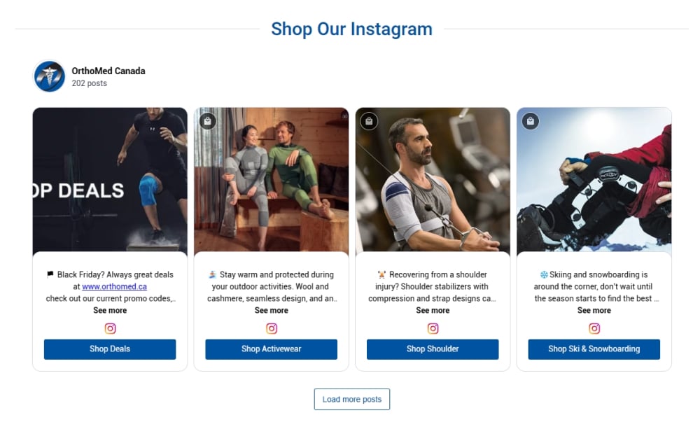 Widget with shoppable Instagram content