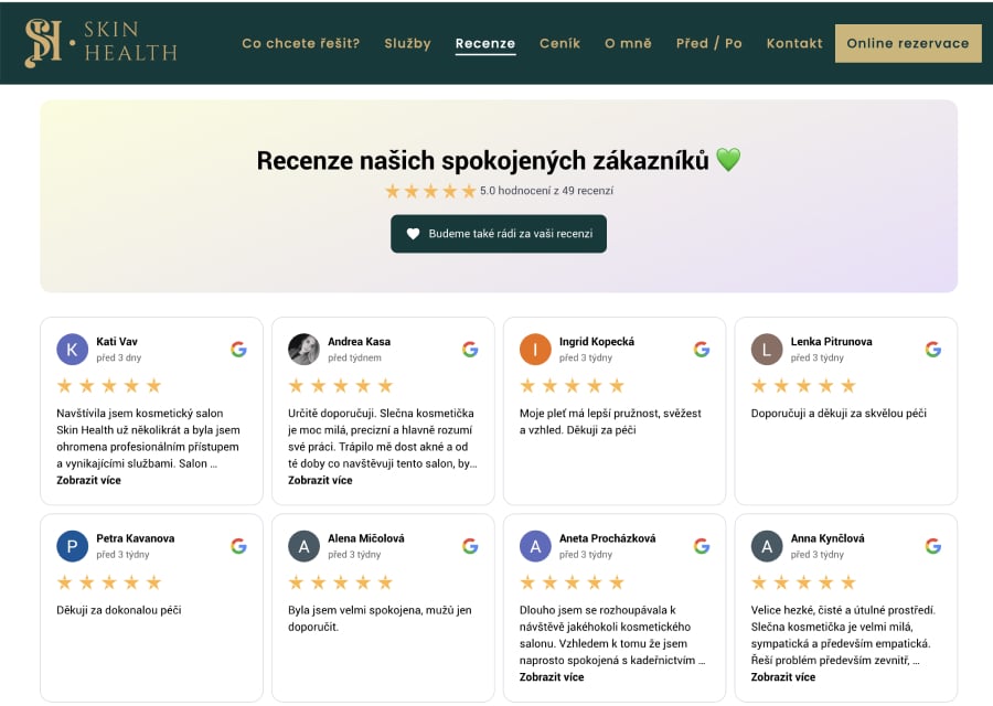 Example of a real life Google reviews widget on website