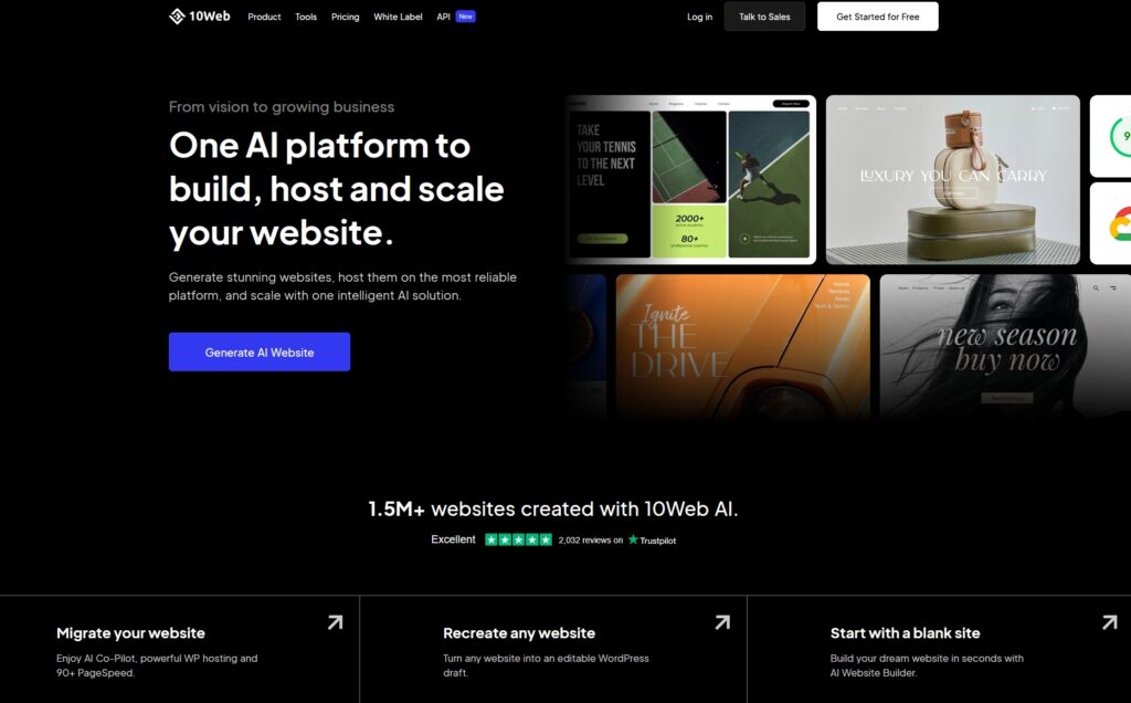 10web website builer landing page
