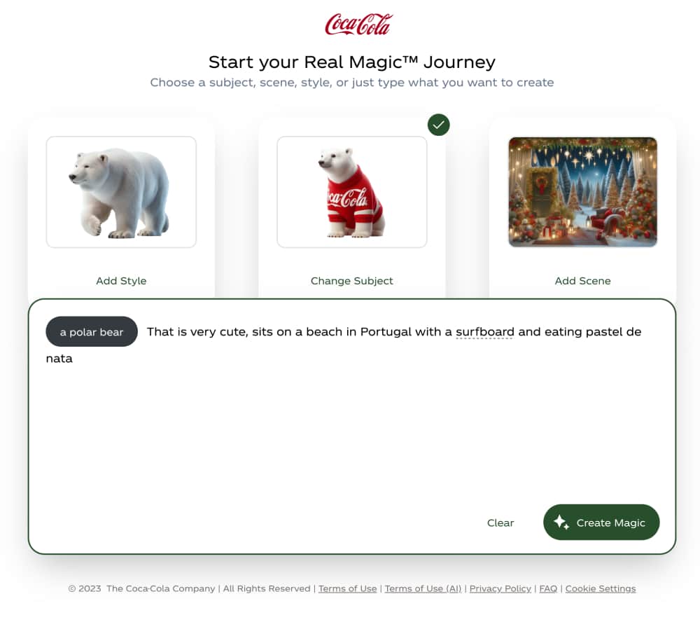 UGC prompt in AI Coca-Cola Christmas card